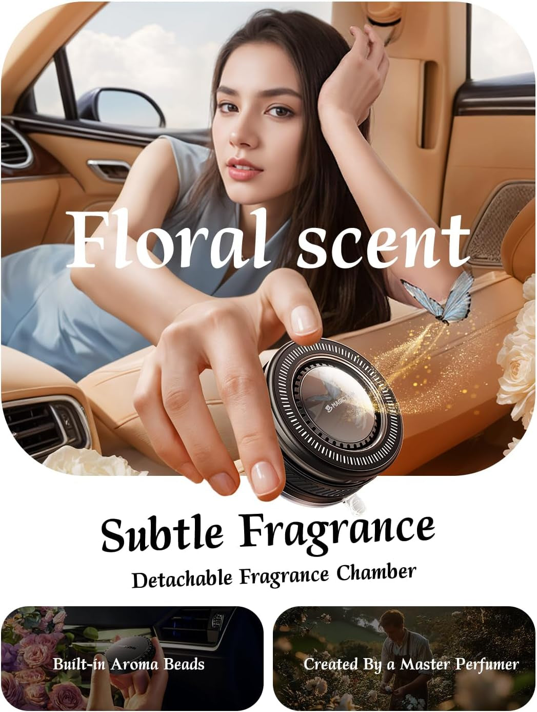 Magnetic Car Phone Mount — 2-in-1 Air Vent Holder + Car Fragrance Diffuser (360° Rotation)