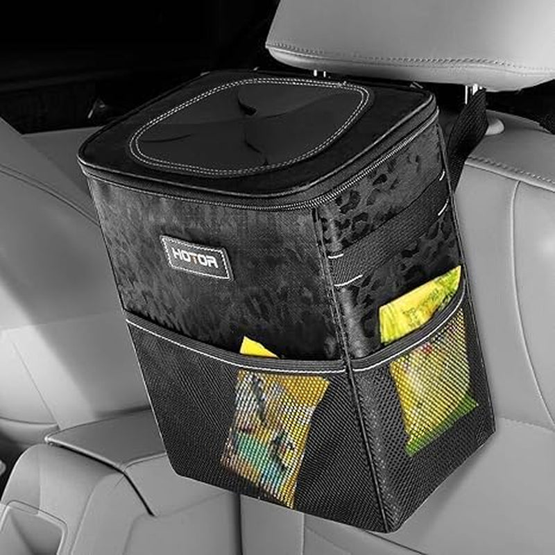 Leak-Proof Car Trash Can with Lid — Waterproof Organizer + Storage Pockets (2–3 Gallon)