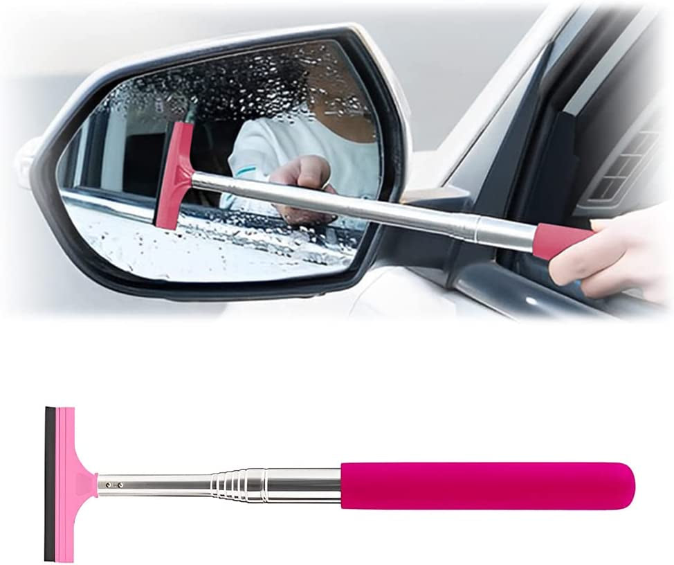 Ultimate Car Rearview Mirror Wiper - Retractable Auto Glass Squeegee with Telescopic Rod, Portable Water Cleaner for All Vehicles (Black)