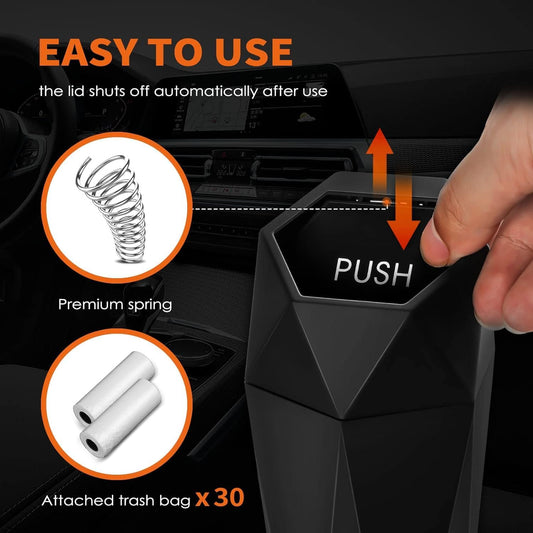 2-Pack Leakproof Car Trash Can with Lid - Includes 30 Trash Bags - Versatile Organizers for Home, Office, and Vehicle - Stylish Black Design