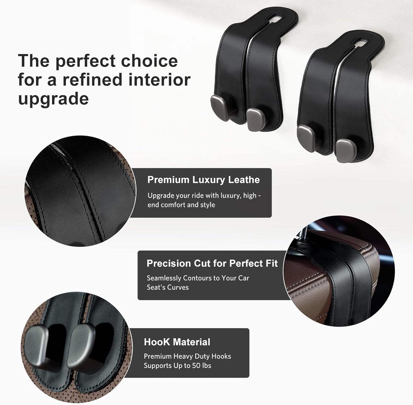 Premium Leather Car Purse Hook — Universal Seat Back Bag Holder (2-Pack)