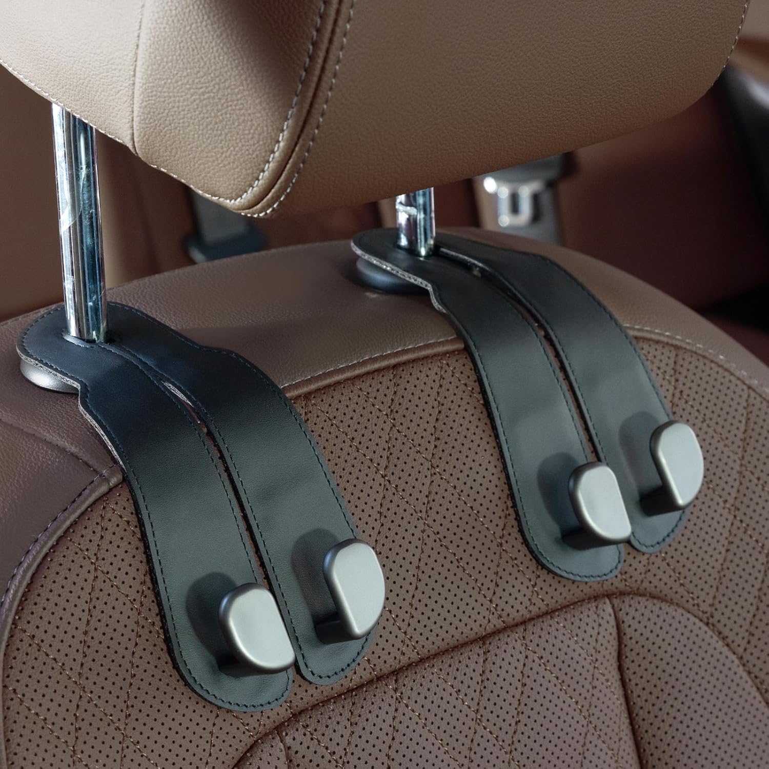 Premium Leather Car Purse Hook — Universal Seat Back Bag Holder (2-Pack)