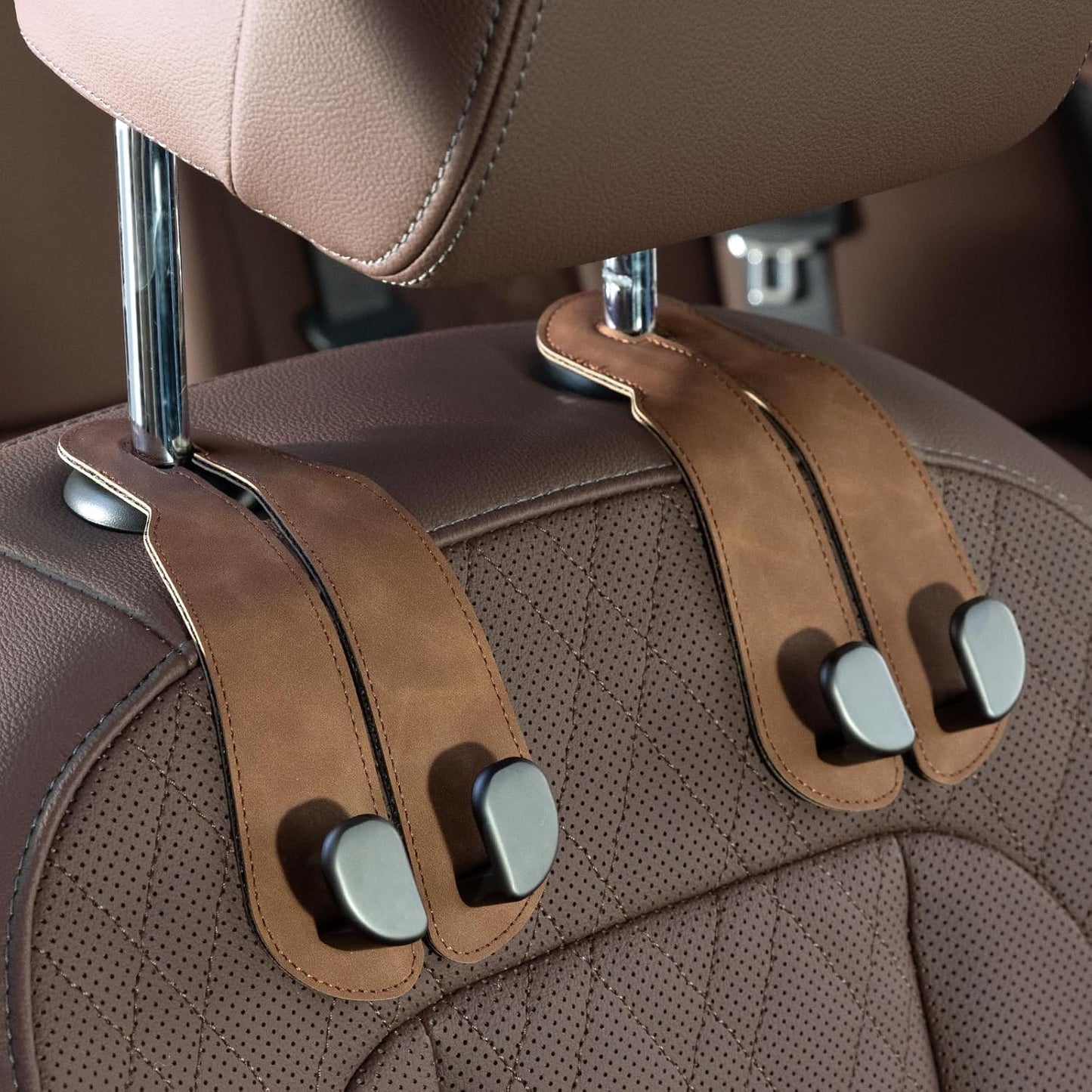 Premium Leather Car Purse Hook — Universal Seat Back Bag Holder (2-Pack)