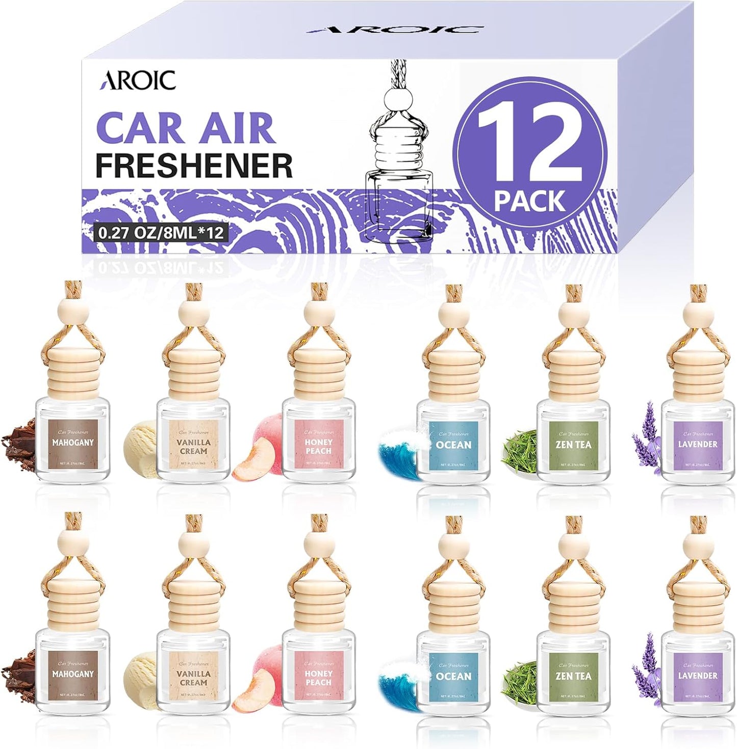 6-Pack Car Air Freshener Diffuser for Women - Cute Essential Oil Hanging Scents for a Fresh Car Interior (Light Fragrance)