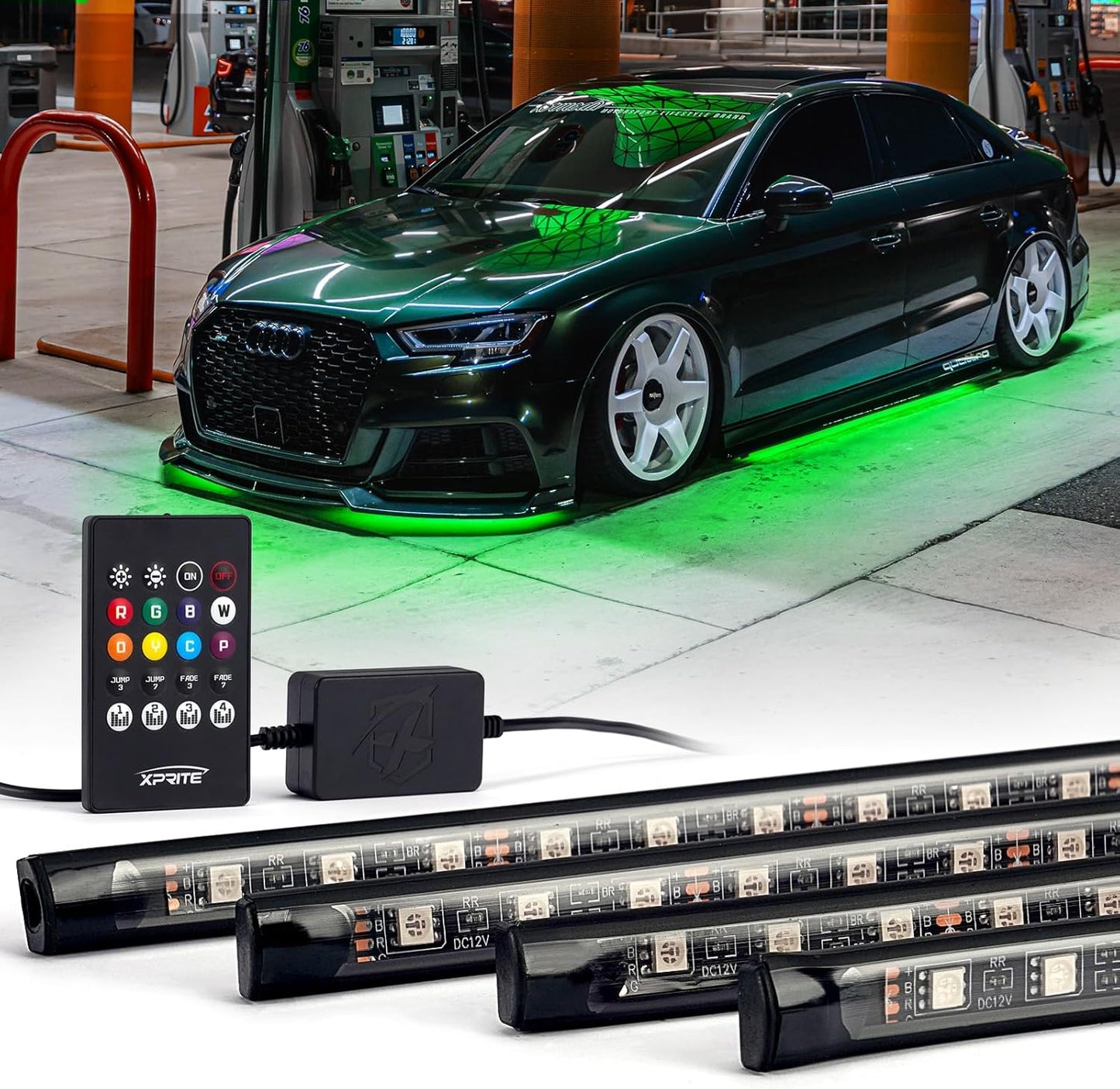 4Pcs Underglow LED Lights for Cars, 8 Color RGB 252 Leds Sound Active Function Music Mode Underglow Kit, Bluetooth APP & Remote Control, Waterproof Underbody Neon Strip Light for Car SUV Truck