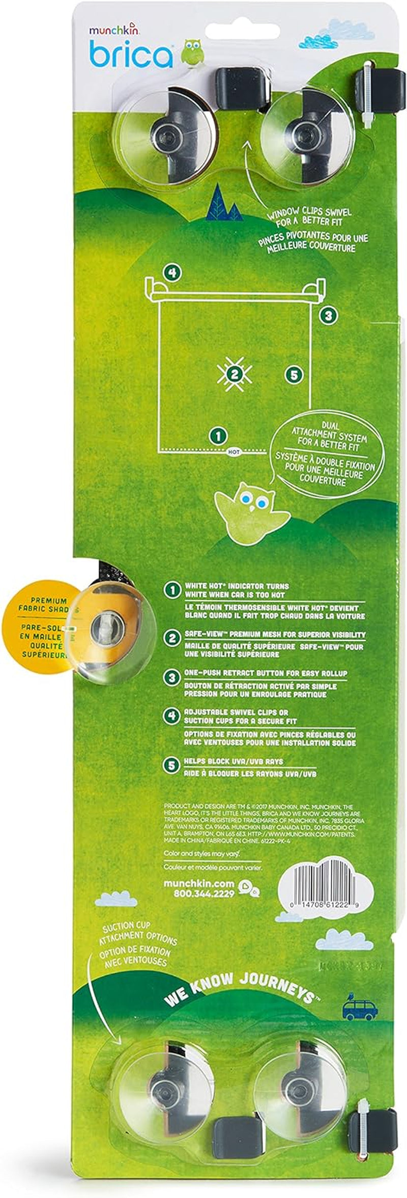 Protective Brica Sun Safety Car Window Shades – 2 Pack with Heat Alert, Blocks UVA/UVB Rays, Black