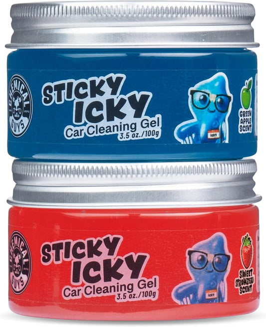 Sticky Icky Car Cleaning Gel - Green Apple & Sweet Strawberry Scent, 2 Pack Detailing Kit for Dust, Crevices & Keyboard Cleaning
