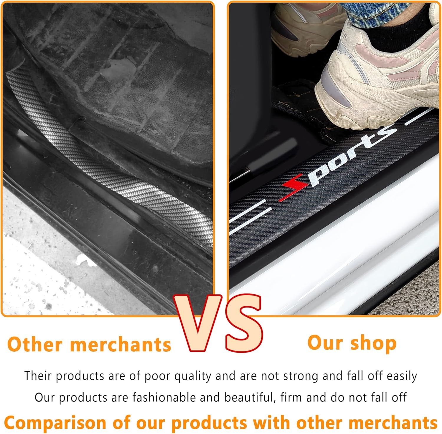 4Pcs Carbon Fiber Car Door Sill Protectors - Self-Adhesive Anti-Scratch Stickers for Enhanced Interior Style (White/Sport)