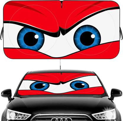 Car Windshield Sun Shade – Funny Cartoon Eyes Foldable Visor 63.7"x32" ☀️🚗