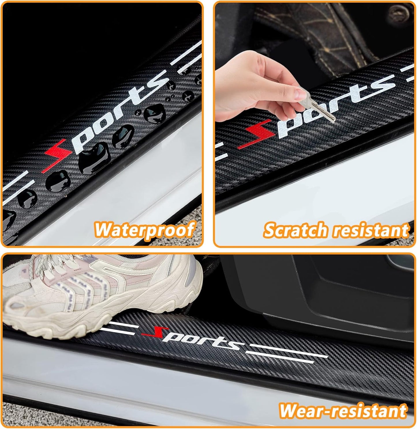 4Pcs Carbon Fiber Car Door Sill Protectors - Self-Adhesive Anti-Scratch Stickers for Enhanced Interior Style (White/Sport)
