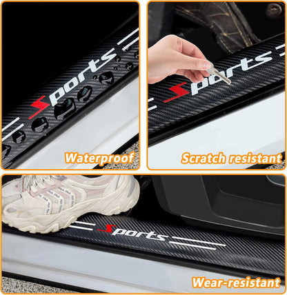 4Pcs Carbon Fiber Car Door Sill Protectors - Self-Adhesive Anti-Scratch Stickers for Enhanced Interior Style (White/Sport)