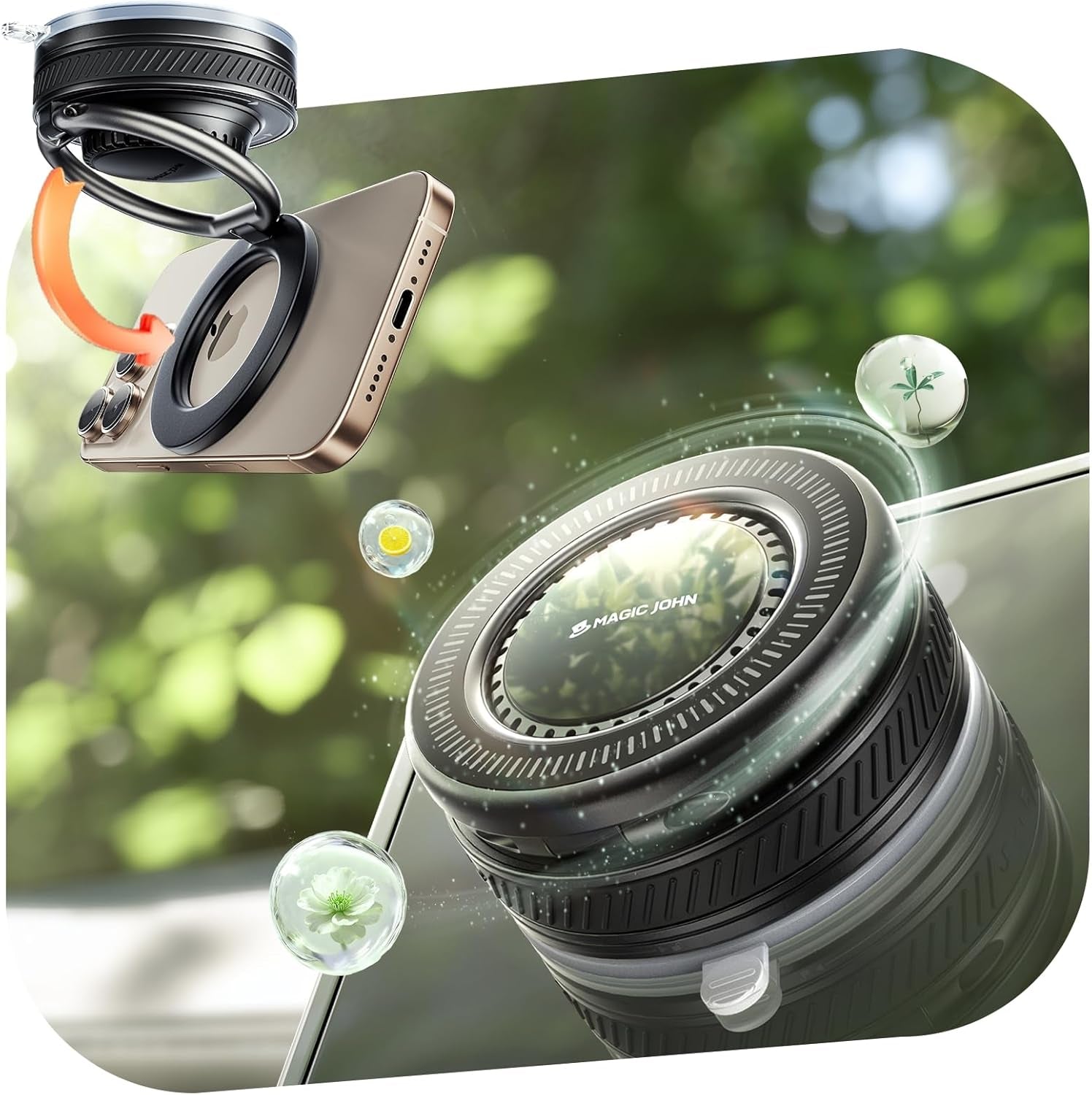 Magnetic Car Phone Mount — 2-in-1 Air Vent Holder + Car Fragrance Diffuser (360° Rotation)