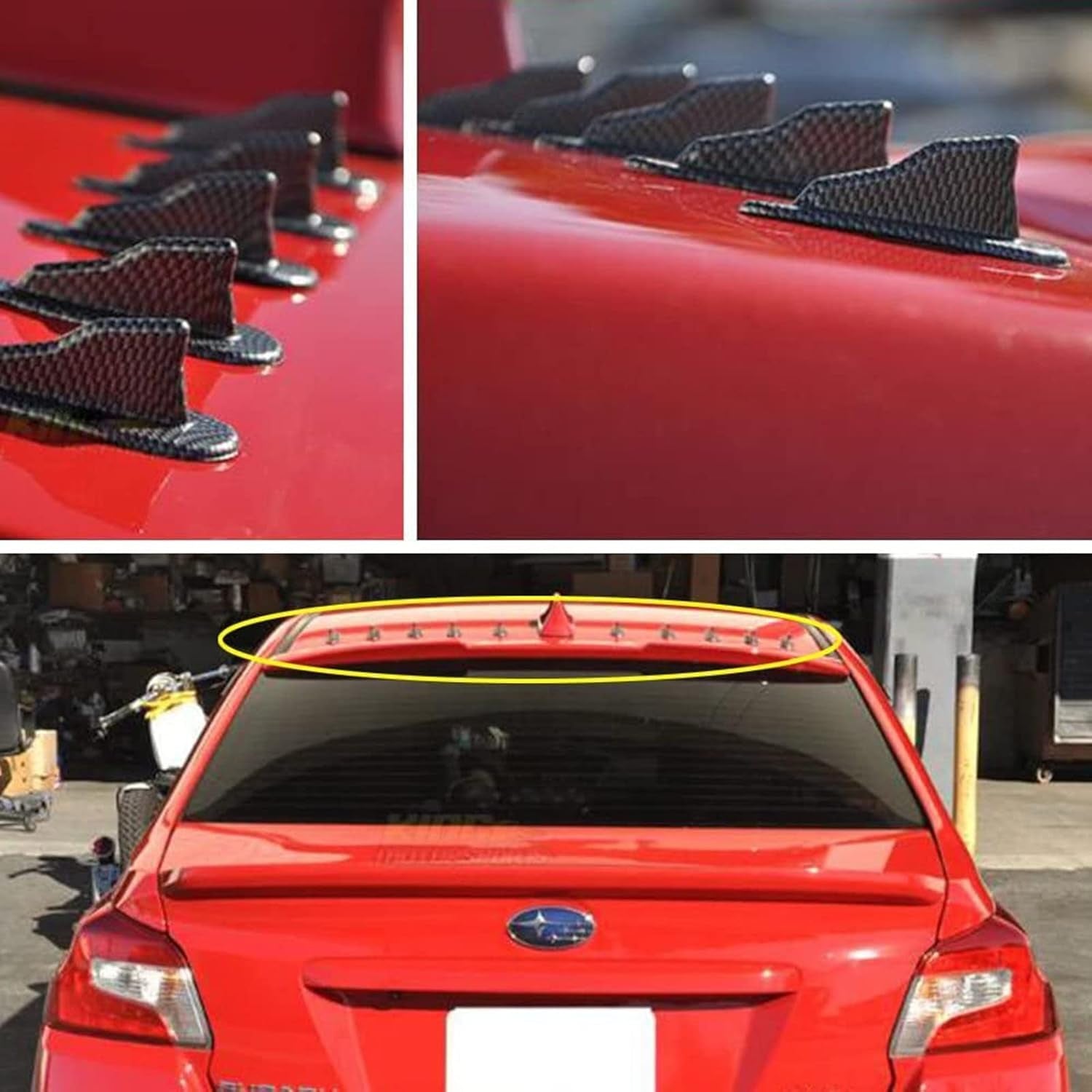 Upgrade Your Ride:  10-Piece Shark Fin Diffuser Kit - Carbon Fiber Style for Spoiler Roof Wings & Enhanced Airflow