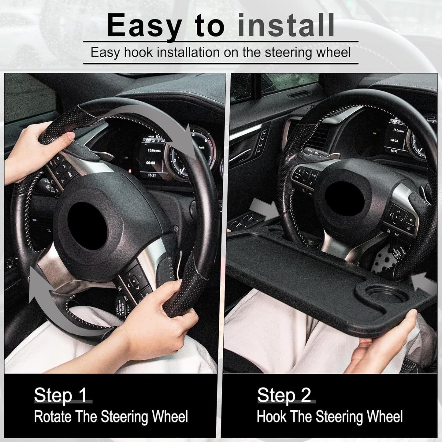 Multi-Functional Car Steering Wheel Desk - Ultimate Travel Accessory for Laptop, Eating, and More! (Black)