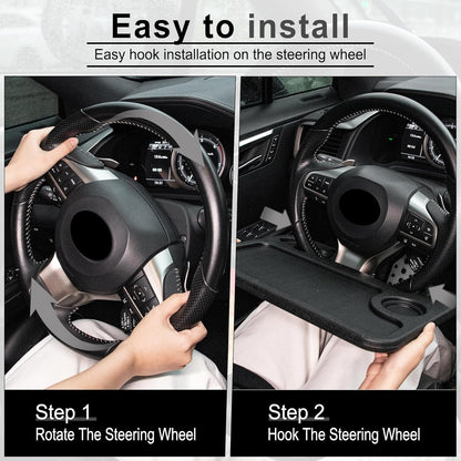 Multi-Functional Car Steering Wheel Desk - Ultimate Travel Accessory for Laptop, Eating, and More! (Black)