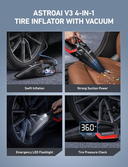 🌀 4-in-1 Car Vacuum & Tire Inflator – 150 PSI Air Compressor, LED Light, Digital Display, Portable Detailing Beast 🚗⚡