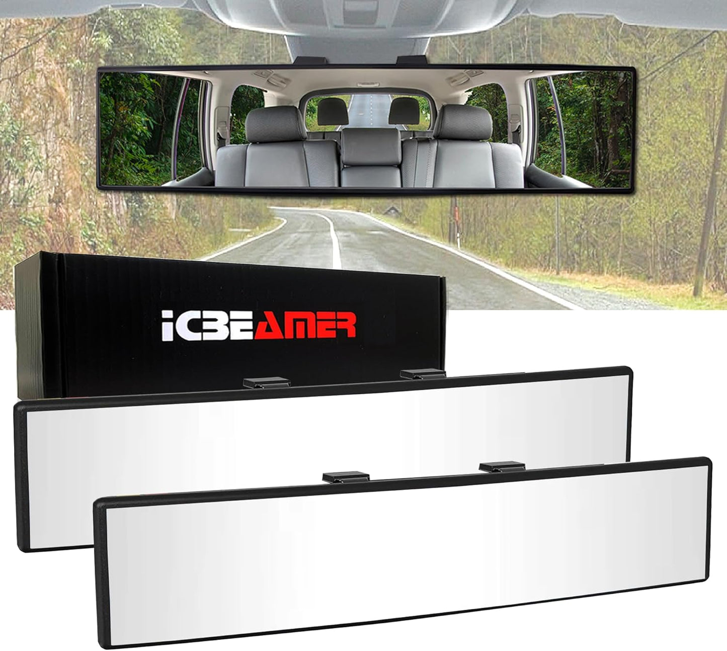 🔵 14.2” Clip-On Rear View Mirror – Wide Angle Blue Tint Anti-Glare