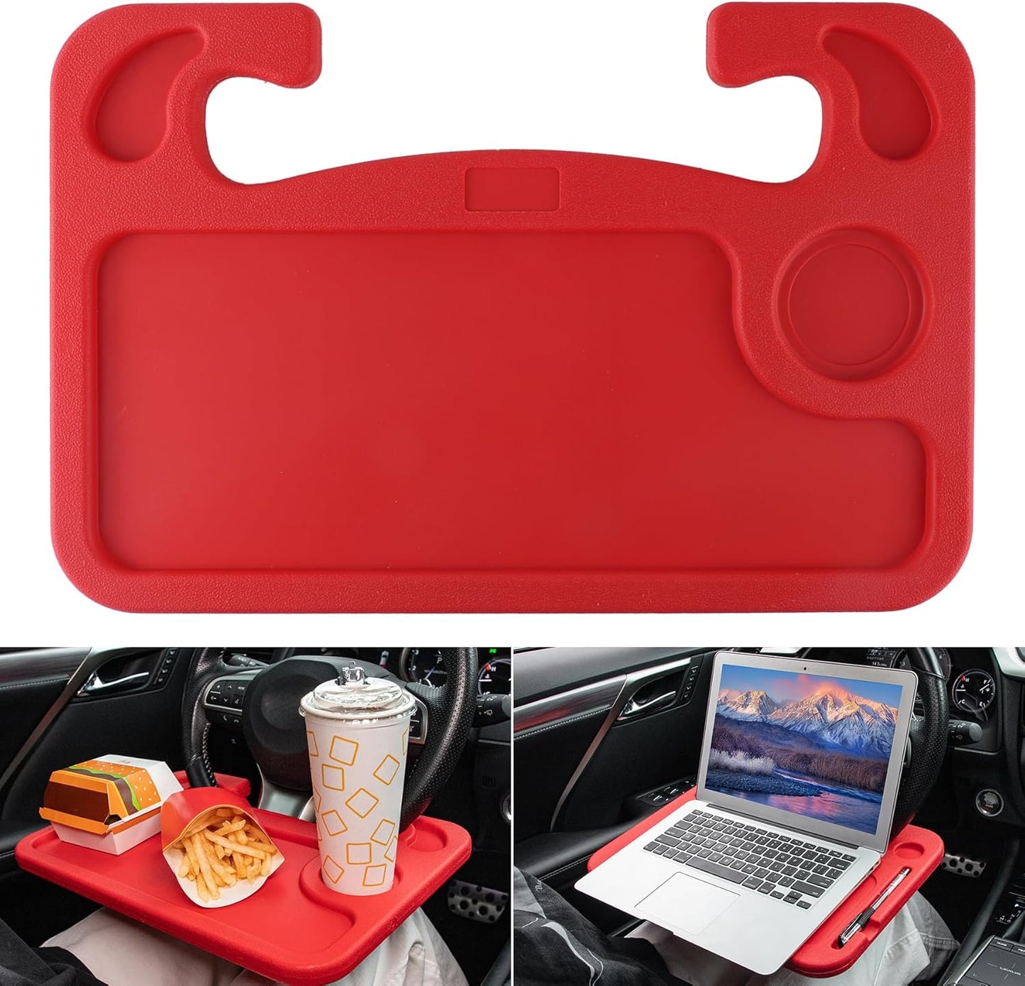 Multi-Functional Car Steering Wheel Desk - Ultimate Travel Accessory for Laptop, Eating, and More! (Black)