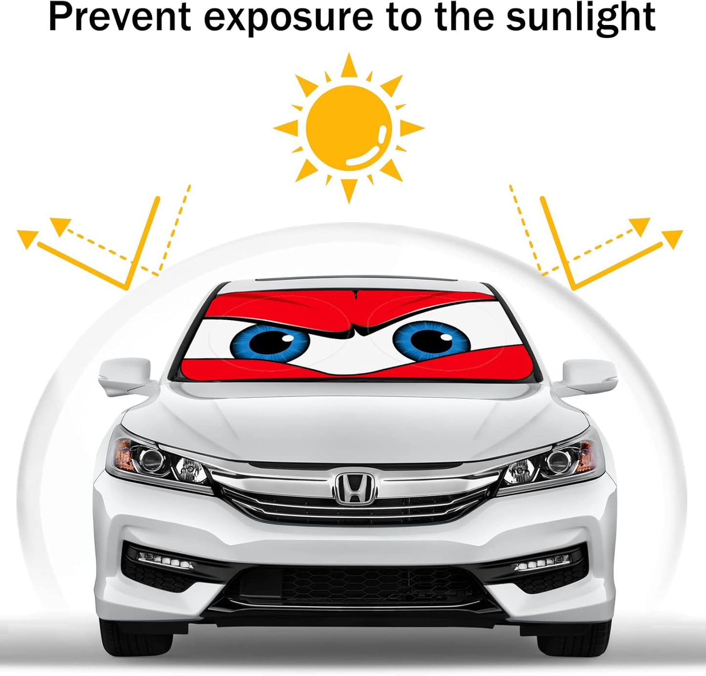 Car Windshield Sun Shade – Funny Cartoon Eyes Foldable Visor 63.7"x32" ☀️🚗