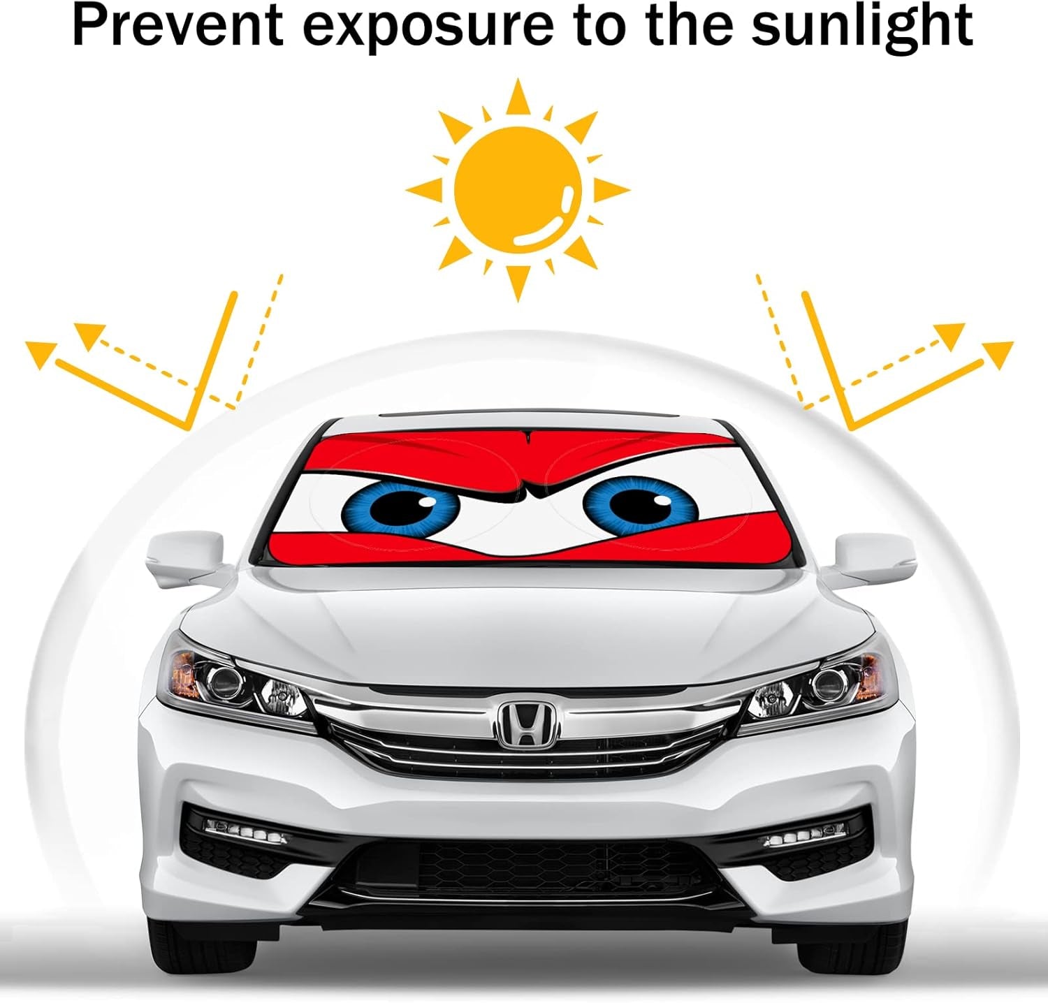 Car Windshield Sun Shade – Funny Cartoon Eyes Foldable Visor 63.7"x32" ☀️🚗