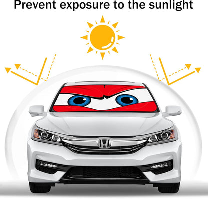 Car Windshield Sun Shade – Funny Cartoon Eyes Foldable Visor 63.7"x32" ☀️🚗