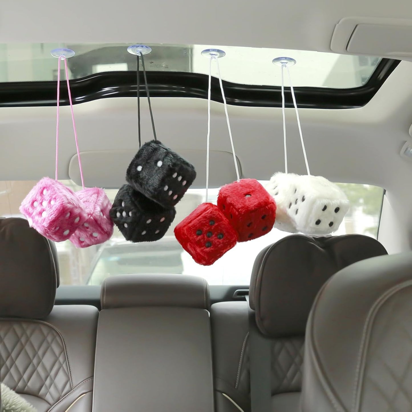 Black Fuzzy Dice – Retro Hanging Car Mirror Decoration 🎲🖤