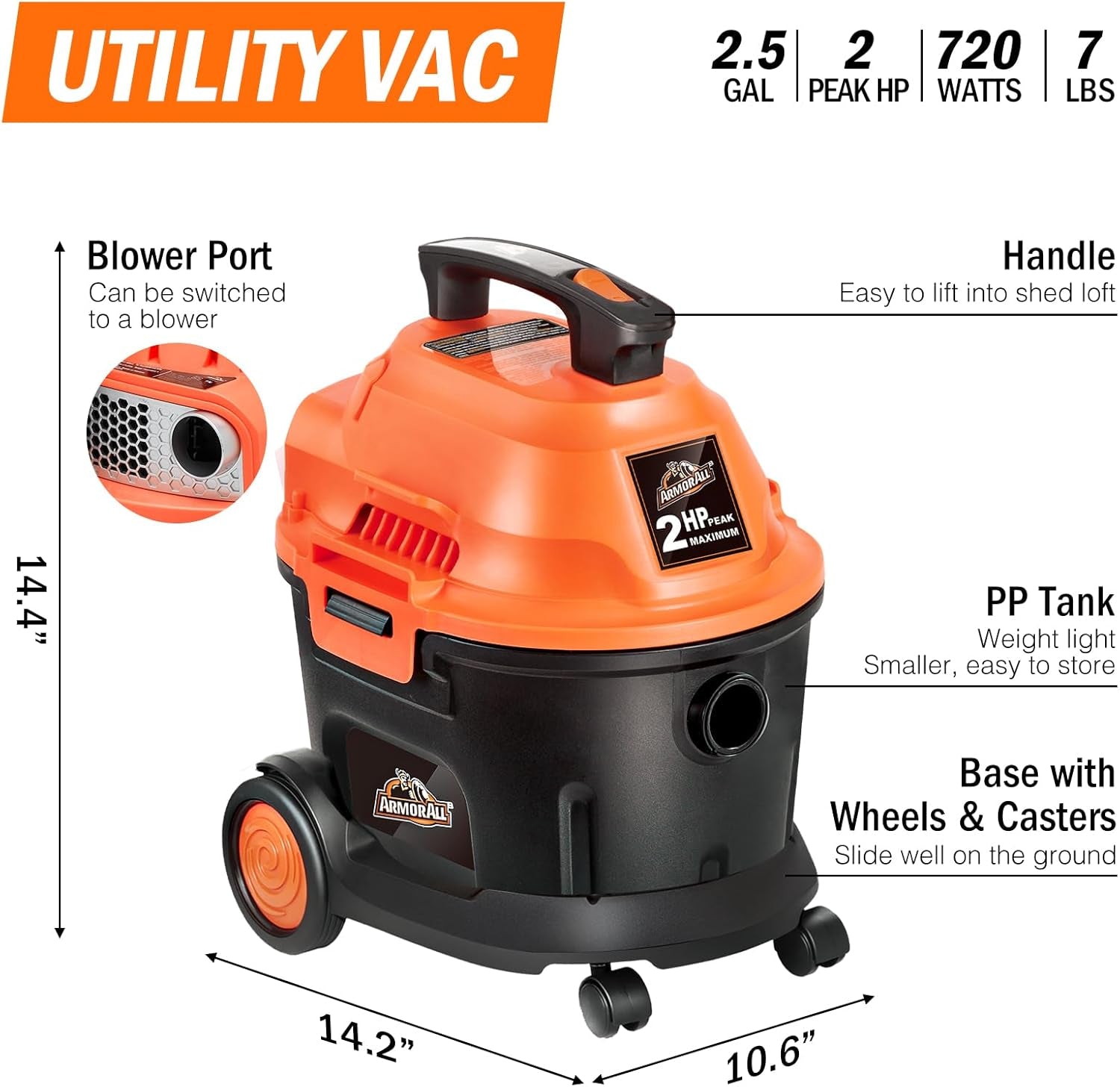 💧 AA255 Wet/Dry Utility Vac – 2.5 Gallon, 120V Heavy-Duty Shop Vac for Car & Garage Cleaning 💪🧼