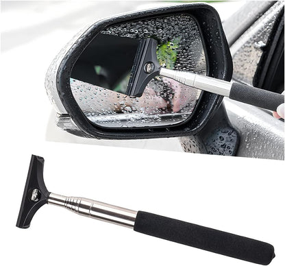 Ultimate Car Rearview Mirror Wiper - Retractable Auto Glass Squeegee with Telescopic Rod, Portable Water Cleaner for All Vehicles (Black)
