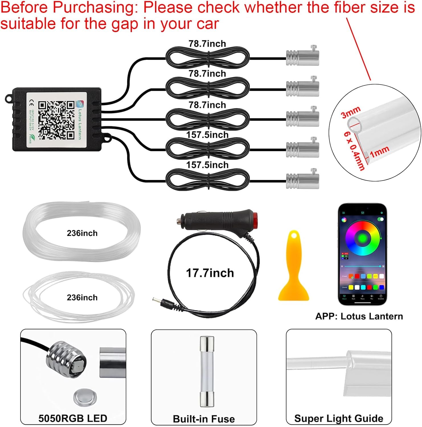 🎶 5-in-1 RGB LED Car Lights – APP Control, 16M Colors + Music Sync Fiber Optic Ambient Kit 🎵🔥