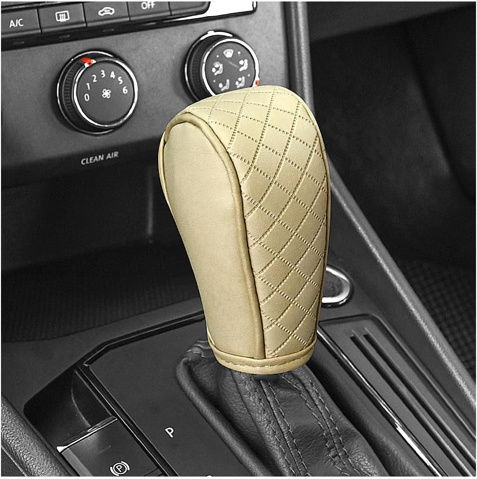 Stylish Black/Red Leather Gear Shift Cover with Diamond Embroidery - Universal Protection for Cars, Trucks, and SUVs!