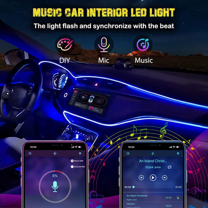 🌈 RGB Interior Car LED Strip Lights – Fiber Optic Glow + EL Wire Combo, USB Powered 2-in-1 Kit 💡🚘