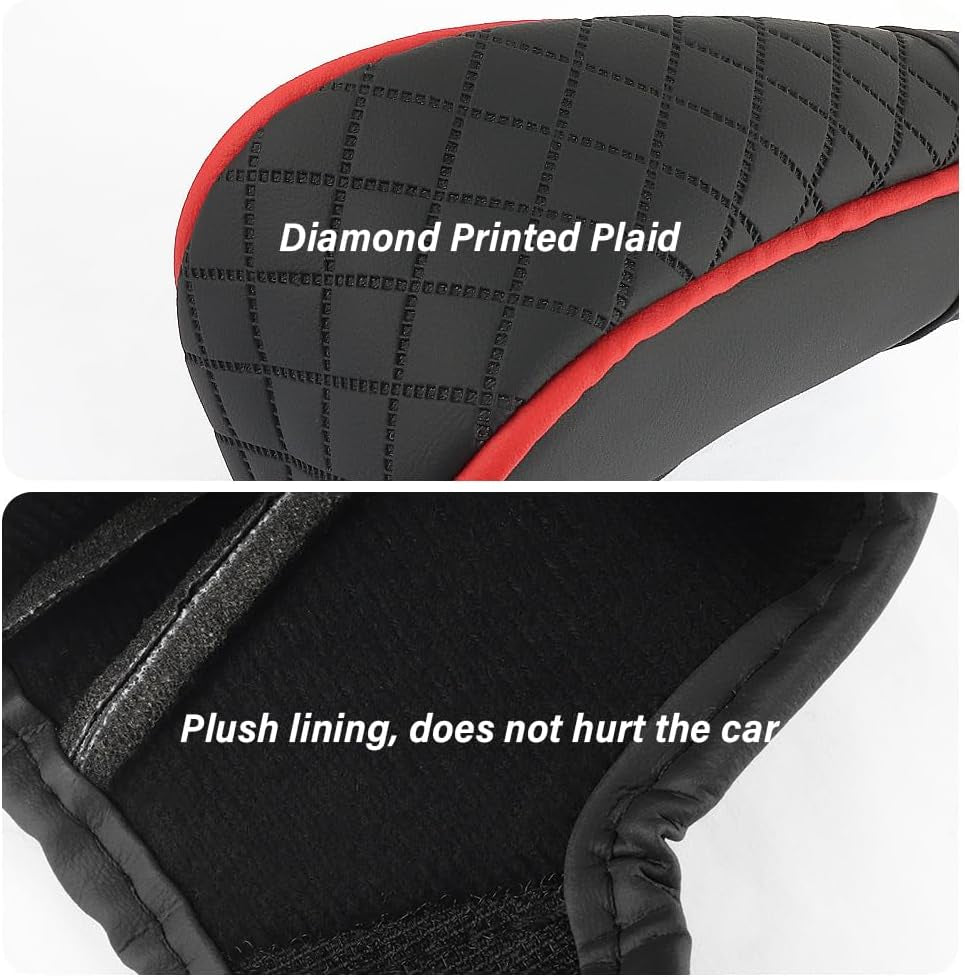 Stylish Black/Red Leather Gear Shift Cover with Diamond Embroidery - Universal Protection for Cars, Trucks, and SUVs!