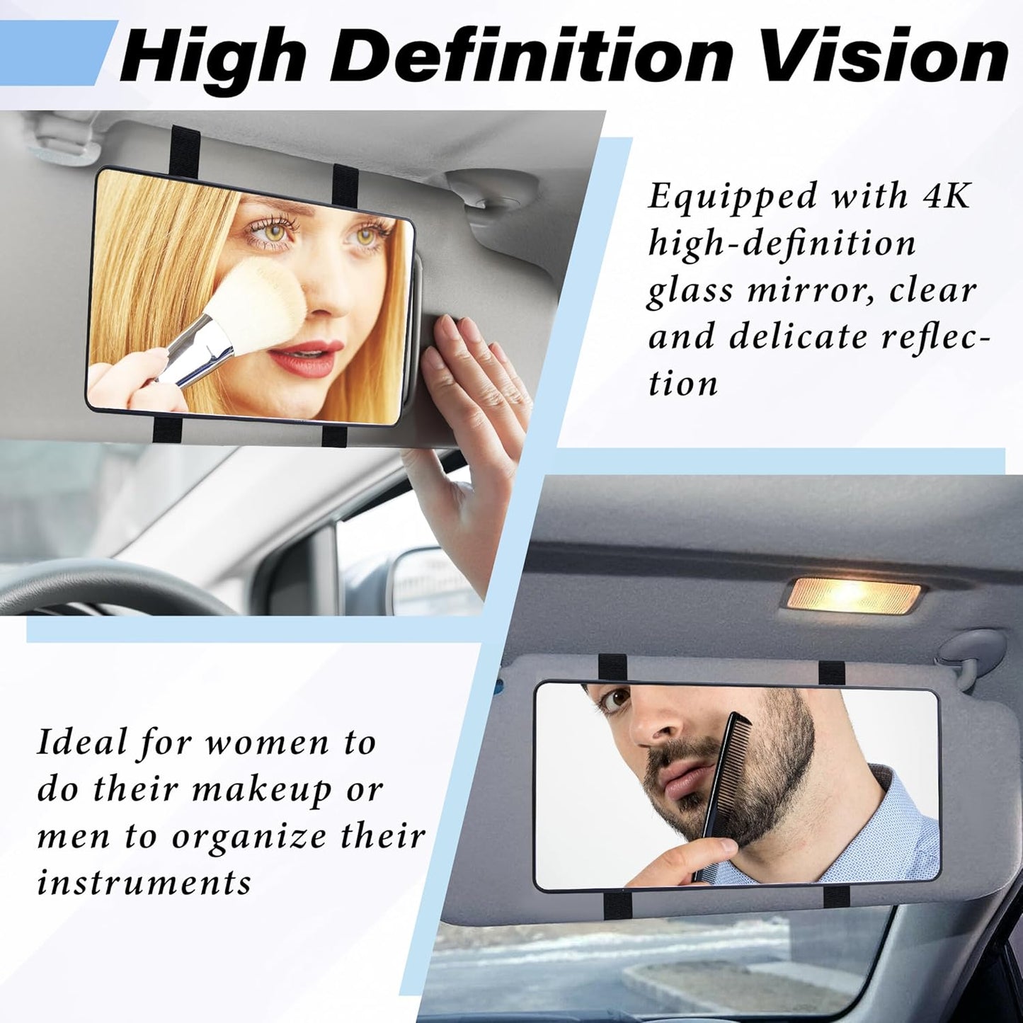 💄 Car Sun Visor Mirror – HD Cosmetic Makeup Mirror with Straps