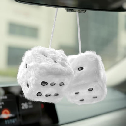 Black Fuzzy Dice – Retro Hanging Car Mirror Decoration 🎲🖤