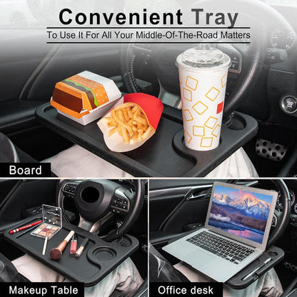 Multi-Functional Car Steering Wheel Desk - Ultimate Travel Accessory for Laptop, Eating, and More! (Black)