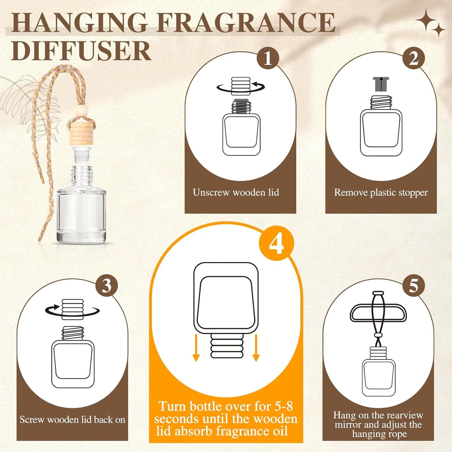 6-Pack Car Air Freshener Diffuser for Women - Cute Essential Oil Hanging Scents for a Fresh Car Interior (Light Fragrance)