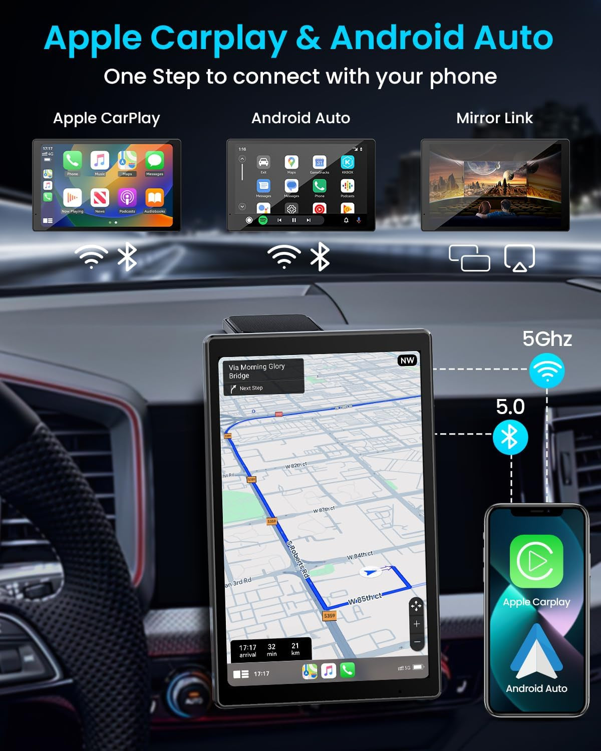 🚙 8” Wireless CarPlay Display – Android Auto, 1080P Backup Cam, GPS, Rotatable Touchscreen 📡💫