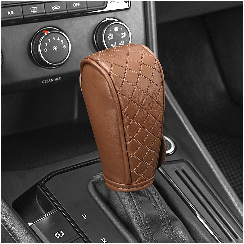 Stylish Black/Red Leather Gear Shift Cover with Diamond Embroidery - Universal Protection for Cars, Trucks, and SUVs!