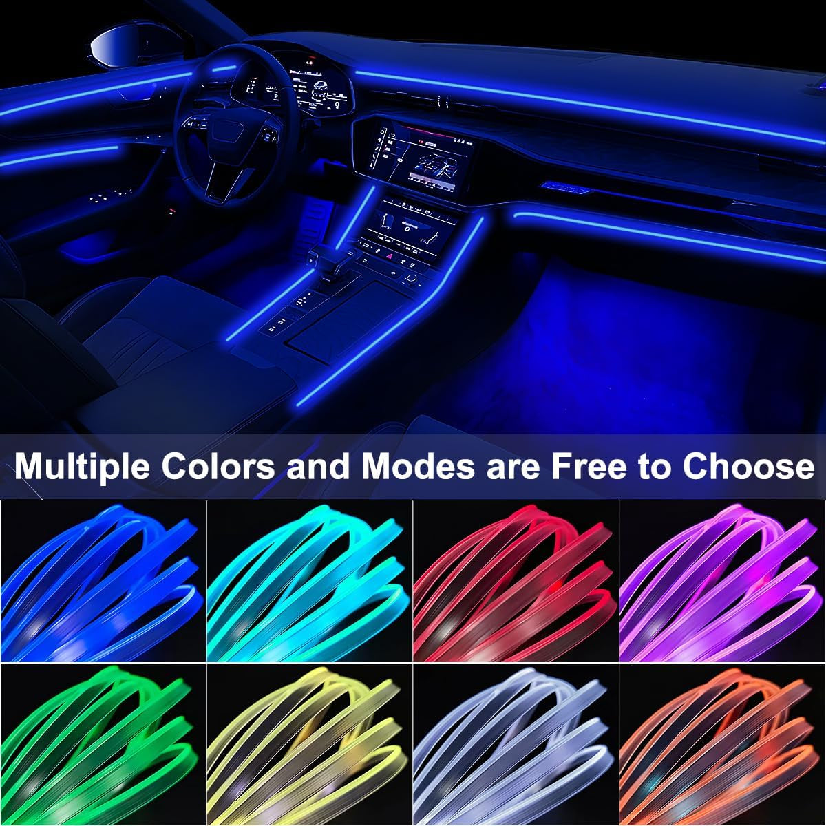 🎶 5-in-1 RGB LED Car Lights – APP Control, 16M Colors + Music Sync Fiber Optic Ambient Kit 🎵🔥