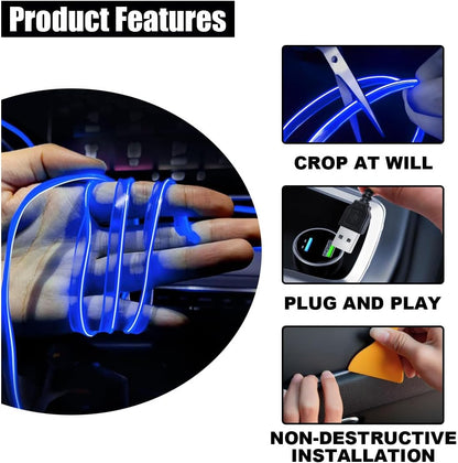 ⚡ EL Wire Neon Interior Car Lights – 16FT USB Glow Strip with Fuse Protection, Smooth Ambient Edge Lighting 🔵✨