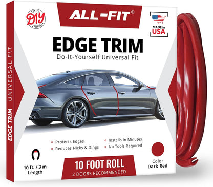All-Fit Universal Car Door Edge Protector - Flexible DIY Trim to Prevent Scratches & Dings (10 Ft - Red)
