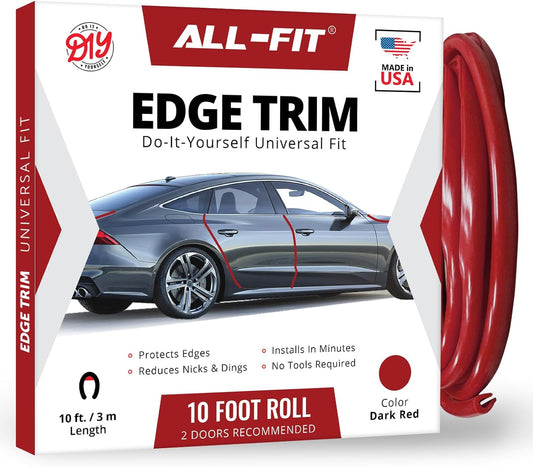 All-Fit Universal Car Door Edge Protector - Flexible DIY Trim to Prevent Scratches & Dings (10 Ft - Red)
