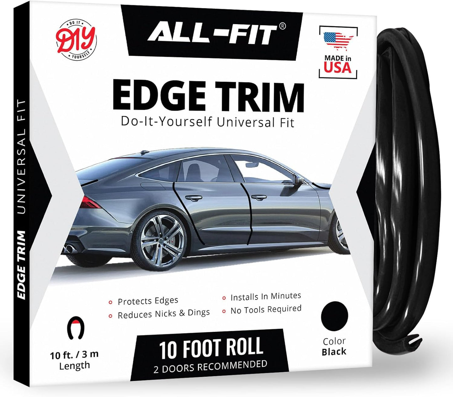 All-Fit Universal Car Door Edge Protector - Flexible DIY Trim to Prevent Scratches & Dings (10 Ft - Red)