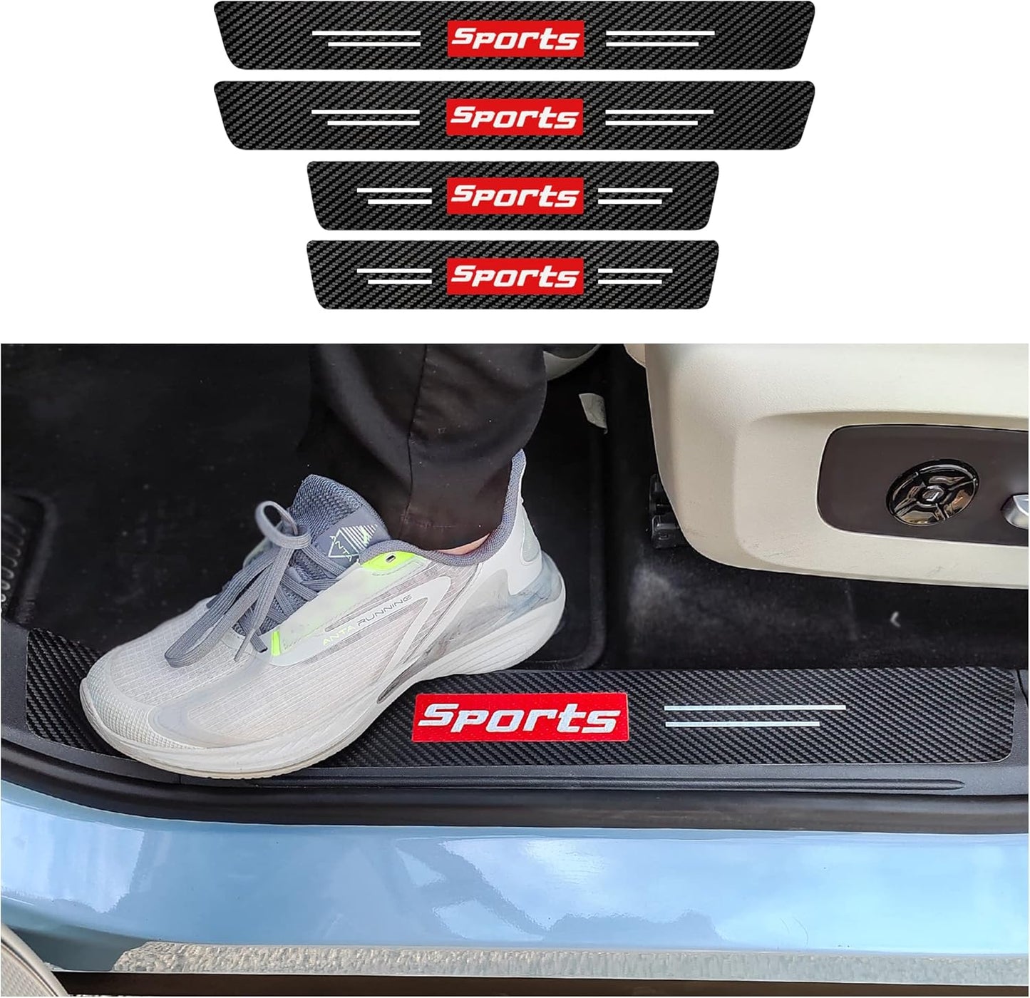 4Pcs Carbon Fiber Car Door Sill Protectors - Self-Adhesive Anti-Scratch Stickers for Enhanced Interior Style (White/Sport)
