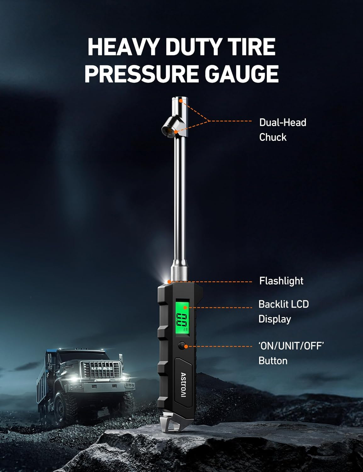 Digital Tire Pressure Gauge – 230 PSI Dual Head with LCD & Light 🚘🔋