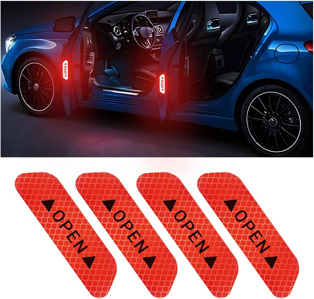 4PCS Reflective Door Warning Stickers – Anti-Collision Safety Decals 💡🚗