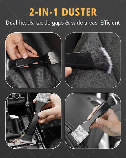 3PCS Auto Interior Detail Set – Scratch-Free Brushes & Duster 🌀🧼
