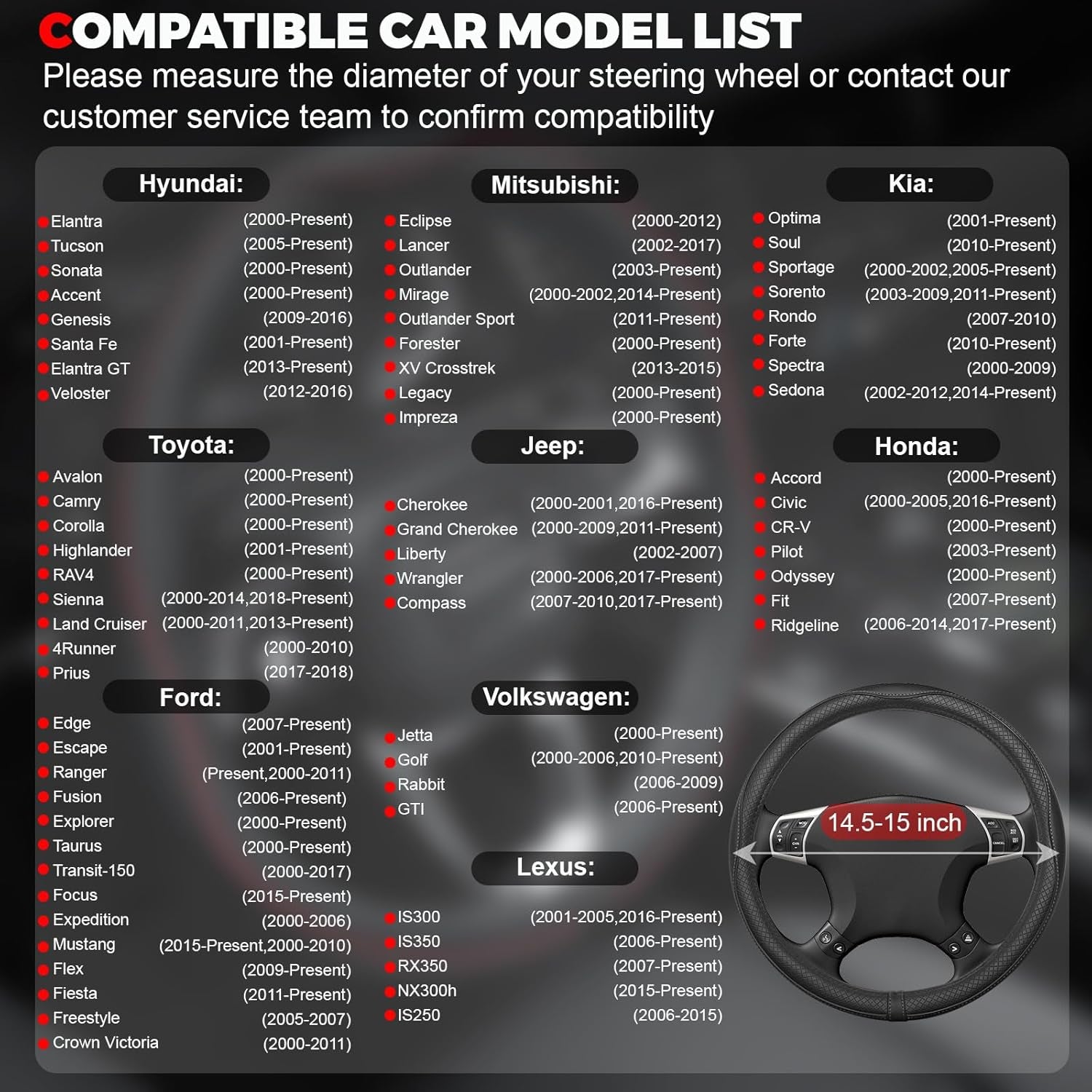 Premium Microfiber Leather Steering Wheel Cover with Anti-Slip Lining - Universal Fit for 14.5-15 Inch Wheels - Sleek Black Design