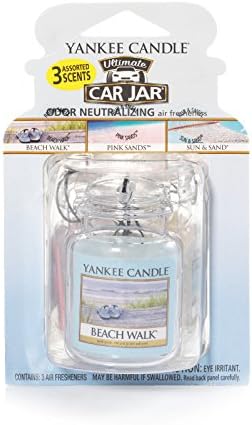 Yankees Candle Ultimate 3-Pack Hanging Car Jar® Air Fresheners - Neutralizes Odors for 30 Days! Includes Beach Walk, Pink Sands & Sun and Sand