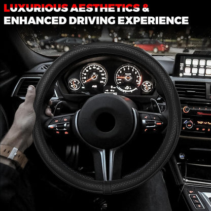 Premium Microfiber Leather Steering Wheel Cover with Anti-Slip Lining - Universal Fit for 14.5-15 Inch Wheels - Sleek Black Design